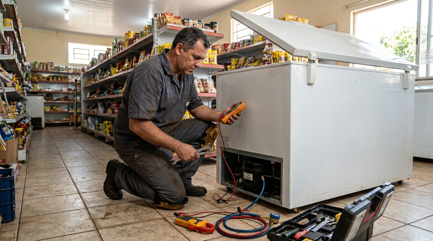 Substituição de termostato de freezer em visita técnica em São Bernardo do Campo‑SP
